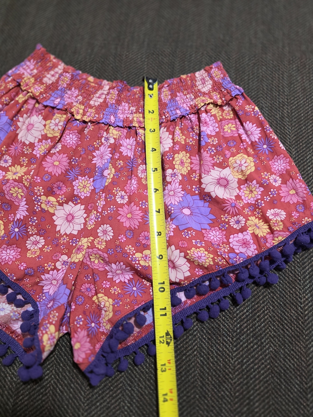 NATURAL LIFE Pink Floral High-Waist Shorts with Purple Pom Trim - Picture 5 of 5